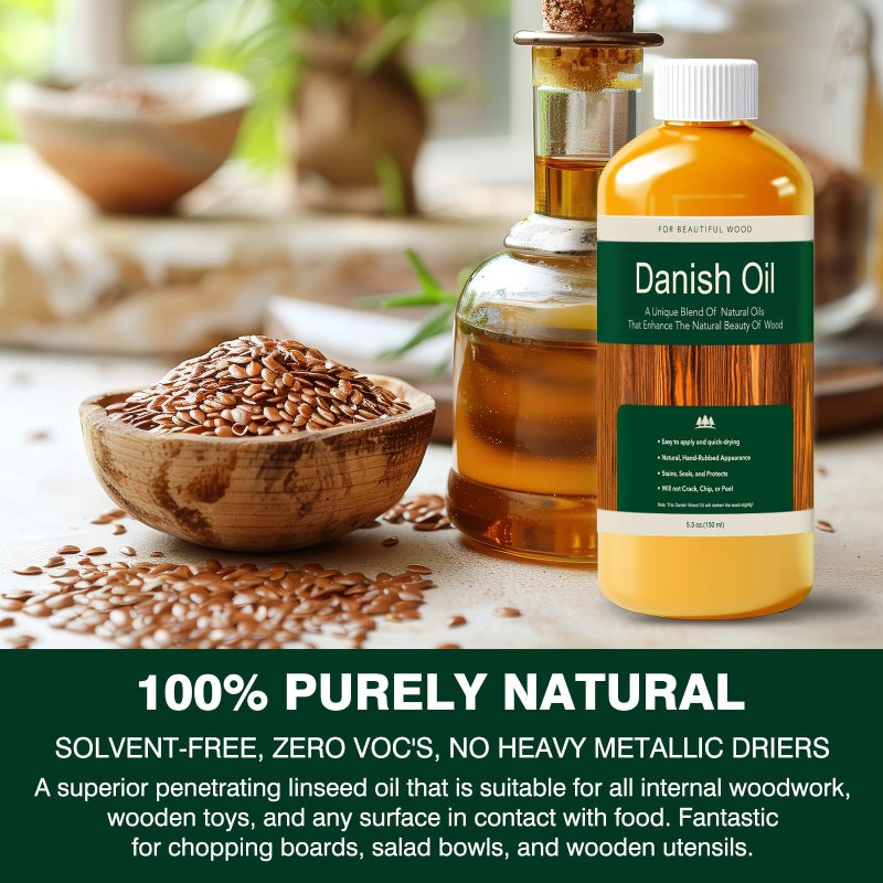 LIIZOUSUDA Danish Oil for Wood - Pure Polymerized Linseed Oil Wood Finish & Sealer - Ideal for Furniture, Butcher Blocks, Salad Bowls, & More - Restore & Protect, Fast Curing - Image 2